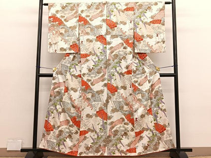 平和屋着物■上質な小紋 立波扇面花文 金彩 正絹 逸品 BAAX2083hv