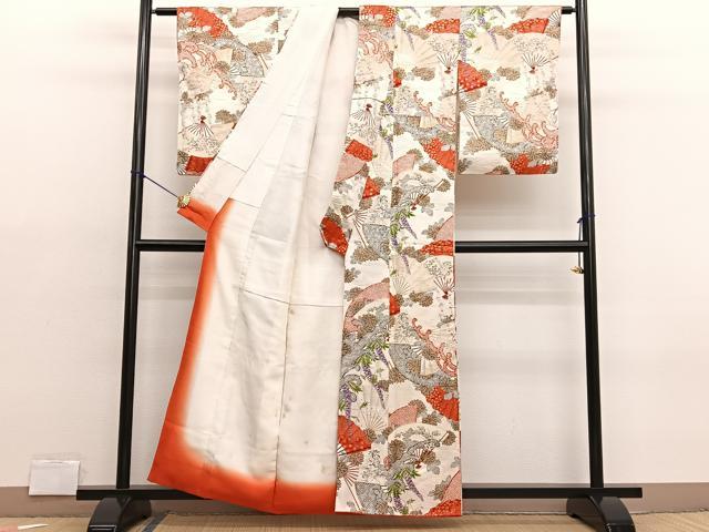 平和屋着物■上質な小紋 立波扇面花文 金彩 正絹 逸品 BAAX2083hv