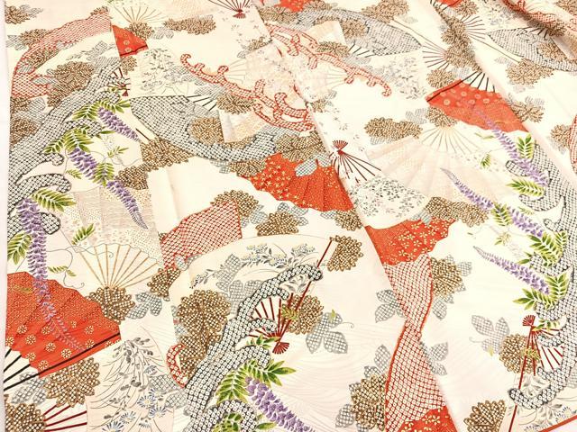 平和屋着物■上質な小紋 立波扇面花文 金彩 正絹 逸品 BAAX2083hv