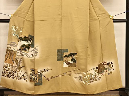 平和屋着物■豪華色留袖 駒刺繍 飛鶴松竹梅 金彩 正絹 逸品 BAAX2112hv