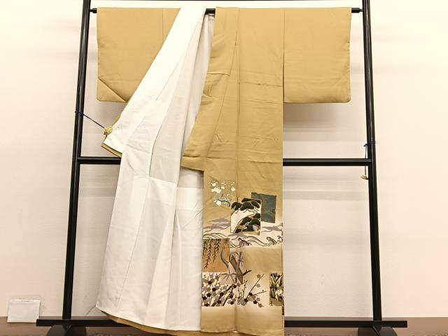 平和屋着物■豪華色留袖 駒刺繍 飛鶴松竹梅 金彩 正絹 逸品 BAAX2112hv