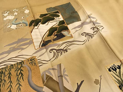 平和屋着物■豪華色留袖 駒刺繍 飛鶴松竹梅 金彩 正絹 逸品 BAAX2112hv