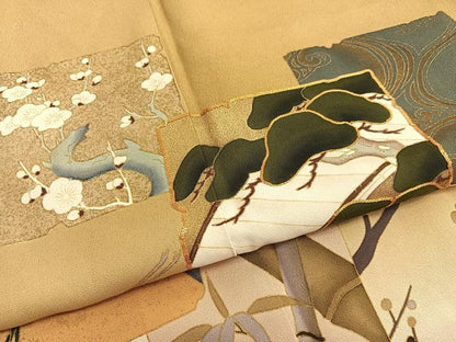 平和屋着物■豪華色留袖 駒刺繍 飛鶴松竹梅 金彩 正絹 逸品 BAAX2112hv