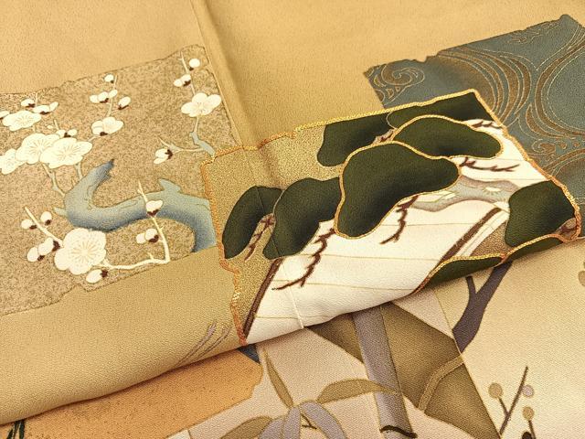 平和屋着物■豪華色留袖 駒刺繍 飛鶴松竹梅 金彩 正絹 逸品 BAAX2112hv