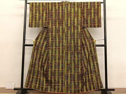 平和屋着物■上質な紬 格子 正絹 逸品 BAAX2126hv