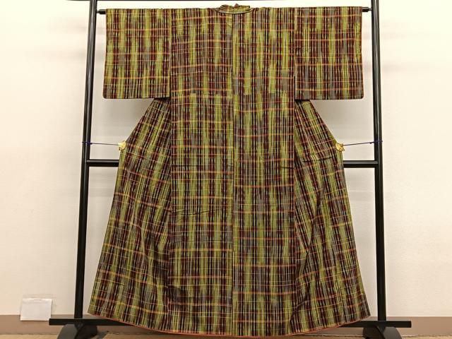 平和屋着物■上質な紬 格子 正絹 逸品 BAAX2126hv