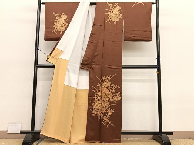 平和屋着物■訪問着　刺繍　草花文　正絹　逸品　BAAX2128hv