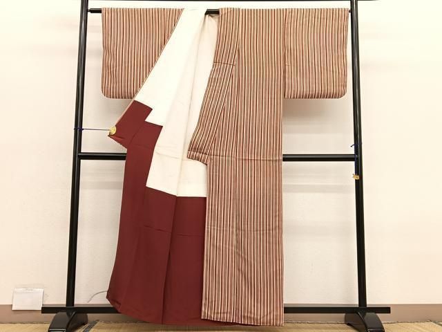 平和屋着物■本場加賀染　金澤小紋　縞　反端付き　正絹　逸品　BAAX2132hv