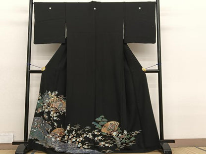 平和屋着物■豪華黒留袖　松竹梅　流水扇面花文　金彩　正絹　逸品　BAAX2139hv