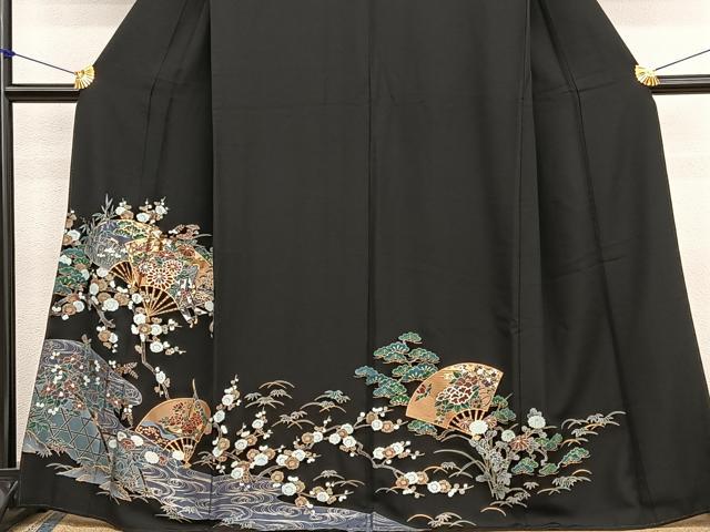 平和屋着物■豪華黒留袖　松竹梅　流水扇面花文　金彩　正絹　逸品　BAAX2139hv