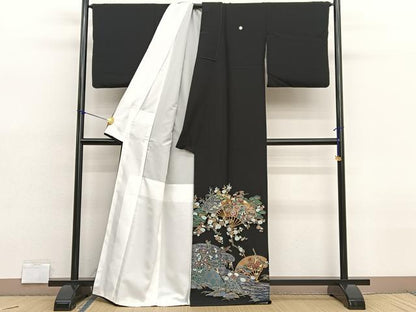 平和屋着物■豪華黒留袖　松竹梅　流水扇面花文　金彩　正絹　逸品　BAAX2139hv