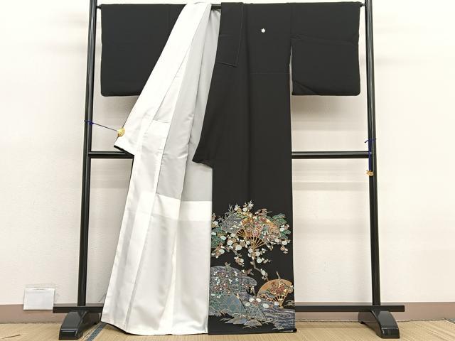 平和屋着物■豪華黒留袖　松竹梅　流水扇面花文　金彩　正絹　逸品　BAAX2139hv