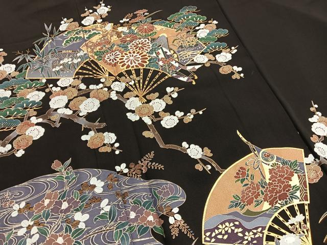 平和屋着物■豪華黒留袖　作家物　御所車松竹梅花文　暈し染め　金彩　正絹　逸品　CABF4359ev 平和屋着物□豪華黒留袖 駒刺繍 松竹梅 金彩 正絹 逸品 DABD3370sf