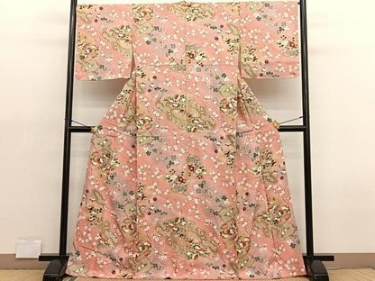 平和屋着物■上質な小紋　ふくれ織　草花文　暈し染め　金彩　正絹　逸品　BAAX2147hv