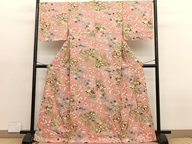 平和屋着物■上質な小紋　ふくれ織　草花文　暈し染め　金彩　正絹　逸品　BAAX2147hv