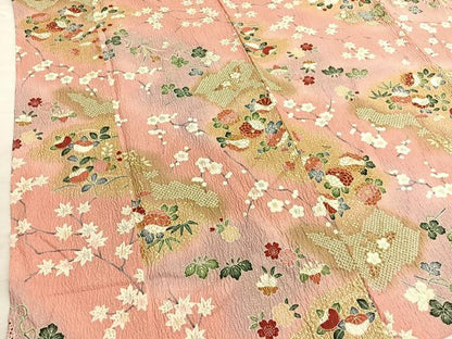 平和屋着物■上質な小紋　ふくれ織　草花文　暈し染め　金彩　正絹　逸品　BAAX2147hv