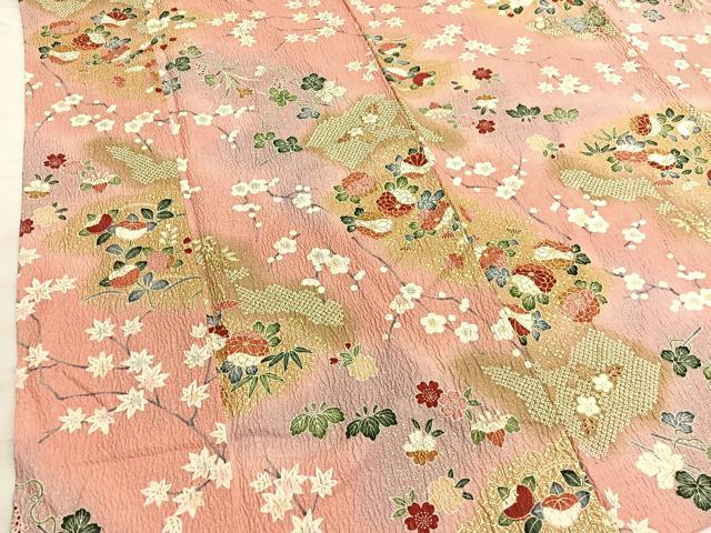 平和屋着物■上質な小紋　ふくれ織　草花文　暈し染め　金彩　正絹　逸品　BAAX2147hv