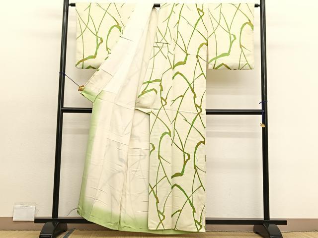 平和屋着物●上質な小紋　麻の葉間道　正絹　逸品　未使用　AABG0814ck 平和屋着物□上質な小紋 麻の葉文様 正絹 逸品 BAAW2276yc