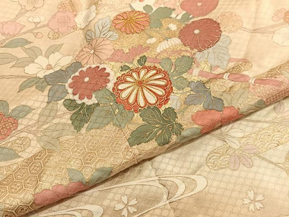 平和屋着物■訪問着　駒刺繍　流水花文　暈し染め　金彩　正絹　逸品　BAAX2165hv