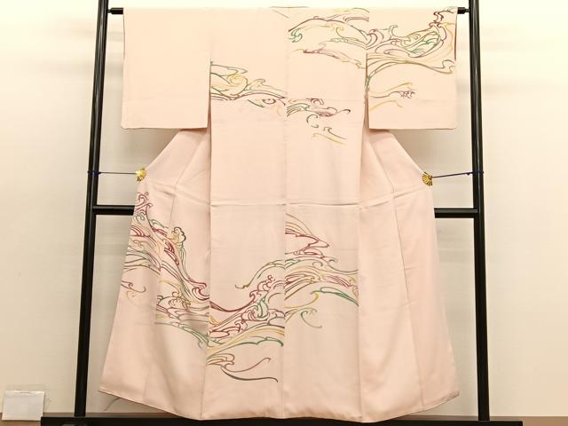 平和屋着物■訪問着　型染め　立波文　正絹　逸品　BAAX2176hv