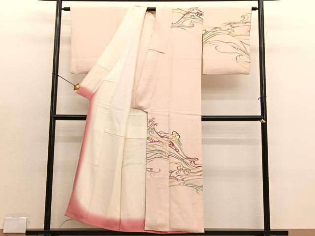 平和屋着物■訪問着　型染め　立波文　正絹　逸品　BAAX2176hv