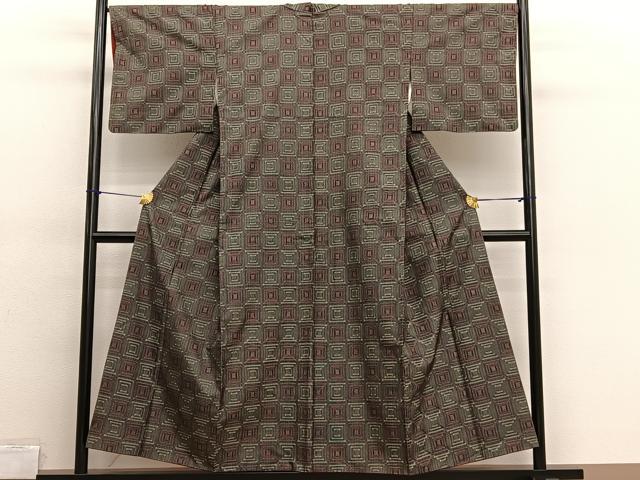 平和屋着物■本場村山大島紬 幾何学文様 正絹 逸品 BAAX2186hv