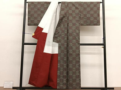平和屋着物■本場村山大島紬 幾何学文様 正絹 逸品 BAAX2186hv
