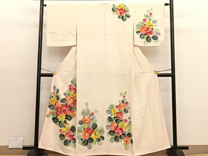 平和屋着物■訪問着 手描き 草花文 正絹 逸品 BAAX2188hv