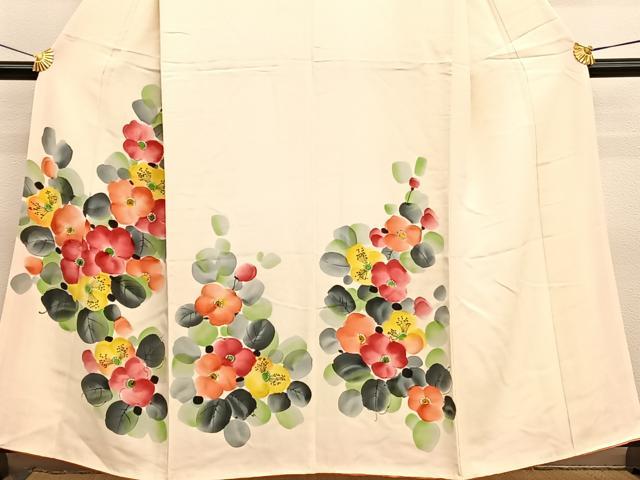 平和屋着物■訪問着 手描き 草花文 正絹 逸品 BAAX2188hv