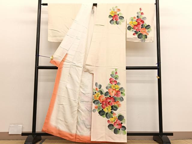平和屋着物■訪問着 手描き 草花文 正絹 逸品 BAAX2188hv