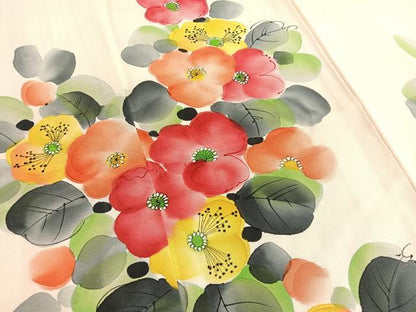 平和屋着物■訪問着 手描き 草花文 正絹 逸品 BAAX2188hv