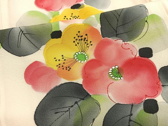 平和屋着物■訪問着 手描き 草花文 正絹 逸品 BAAX2188hv