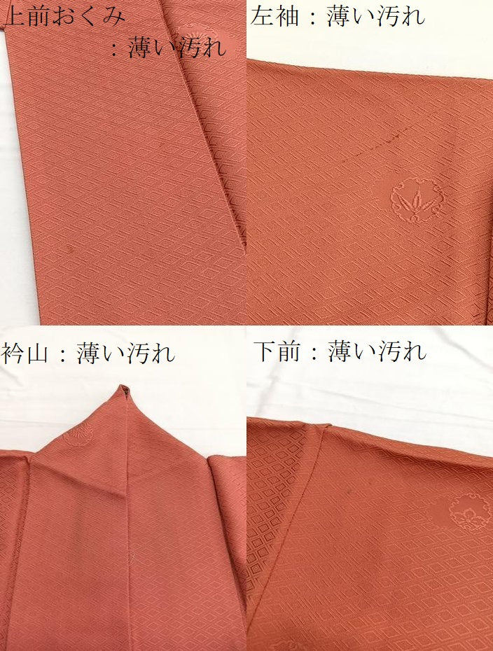 平和屋着物■上質な色無地 雪輪花地紋 赤丹色 正絹 逸品 BAAX2199hv