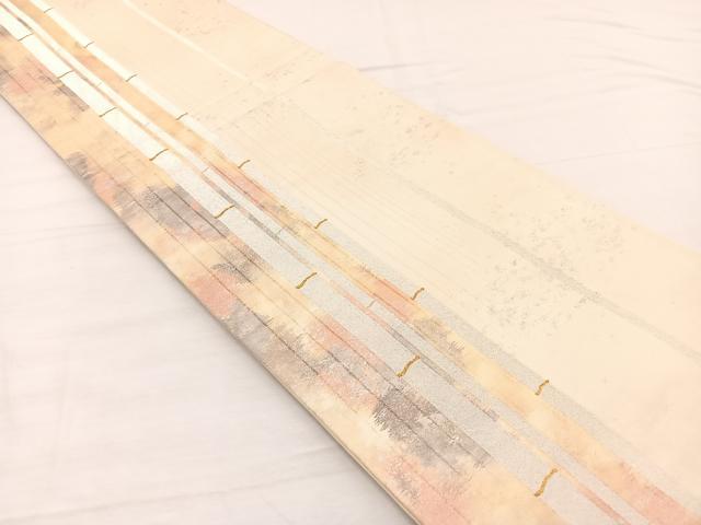 平和屋着物◎六通柄袋帯　手織　竹　金銀糸　正絹　逸品　BAAX2201hv