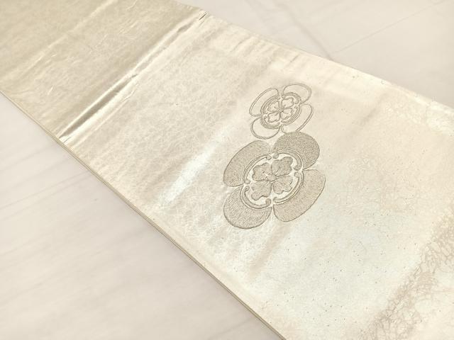 平和屋着物◎太鼓柄袋帯 総刺繍 横木瓜 銀糸 正絹 逸品 BAAX2205hv
