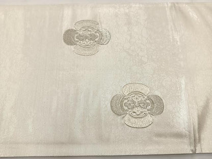 平和屋着物◎太鼓柄袋帯 総刺繍 横木瓜 銀糸 正絹 逸品 BAAX2205hv