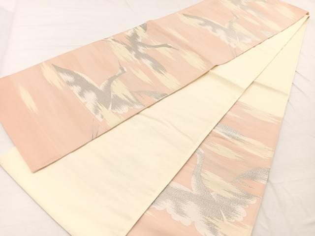平和屋着物◎六通柄袋帯　飛鶴文　銀糸　正絹　逸品　未使用　BAAX2210hv