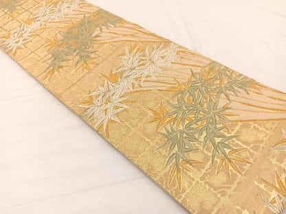 平和屋着物◎六通柄袋帯　唐織　笹竹文　金銀糸　正絹　逸品　BAAX2212hv