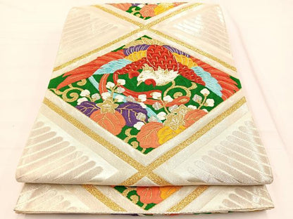 平和屋着物◎六通柄袋帯　唐織　鳳凰桐菱文　金銀糸　正絹　逸品　BAAX2214hv
