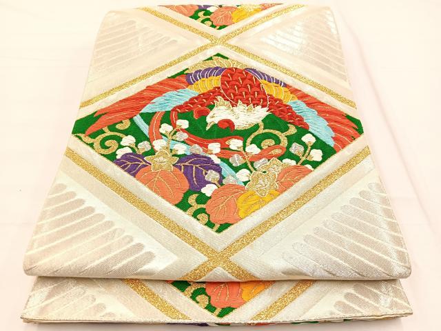 平和屋着物◎六通柄袋帯　唐織　鳳凰桐菱文　金銀糸　正絹　逸品　BAAX2214hv