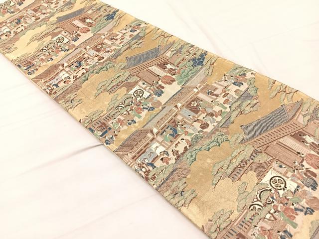 平和屋着物◎六通柄袋帯 人物風景文 金糸 正絹 逸品 BAAX2218hv