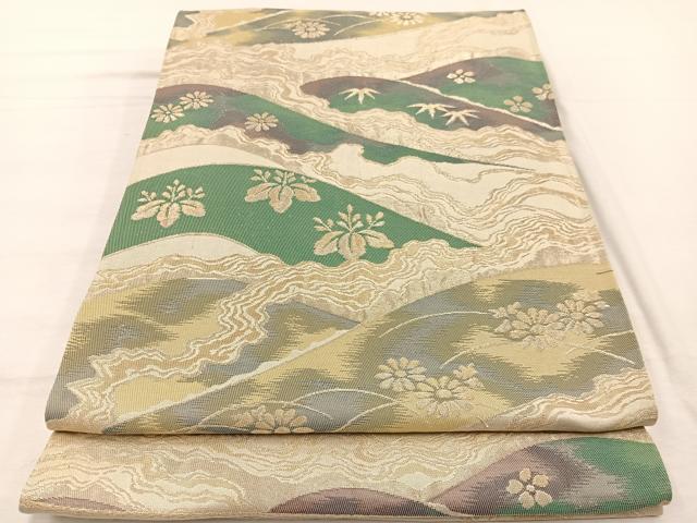 平和屋着物◎六通柄袋帯 重山花文 金糸 正絹 逸品 BAAX2220hv