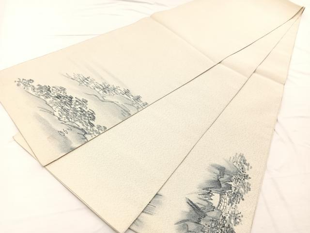 平和屋着物●藍造り国選定無形文化財 藍師・佐藤昭人作　太鼓柄袋帯 綴れ 手描き 風景文 銀糸 上代70万円 正絹 逸品 未使用　BAAX2224hv