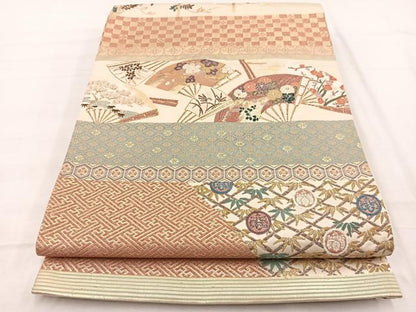 平和屋着物◎六通柄袋帯 輝煌蒔絵段文 金糸 正絹 逸品 BAAX2225hv