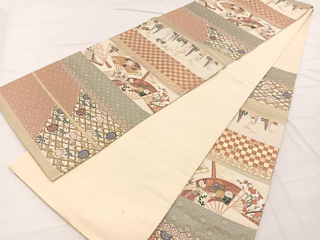 平和屋着物◎六通柄袋帯 輝煌蒔絵段文 金糸 正絹 逸品 BAAX2225hv