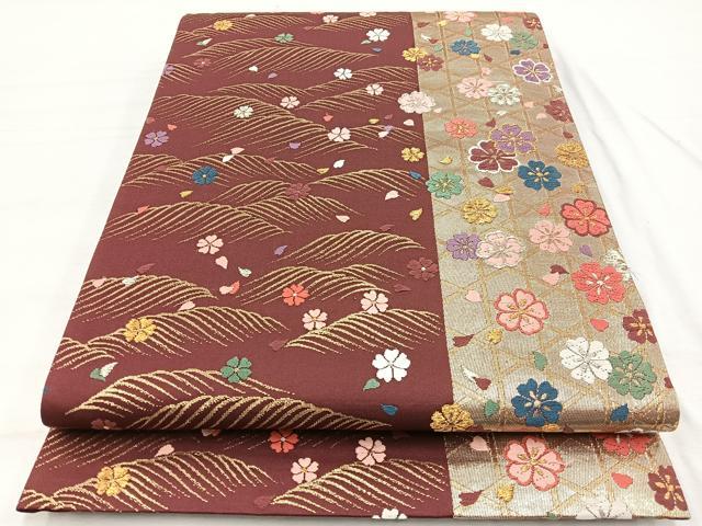 平和屋着物◎六通柄袋帯 唐織 桜花流水 金銀糸 正絹 逸品 BAAX2226hv