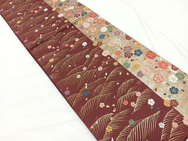 平和屋着物◎六通柄袋帯 唐織 桜花流水 金銀糸 正絹 逸品 BAAX2226hv