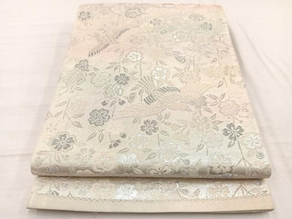平和屋着物◎六通柄袋帯　唐織　花喰鳥　銀糸　正絹　逸品　BAAX2228hv