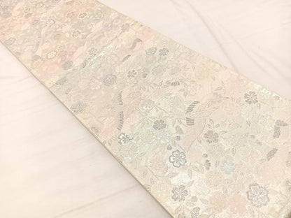 平和屋着物◎六通柄袋帯　唐織　花喰鳥　銀糸　正絹　逸品　BAAX2228hv