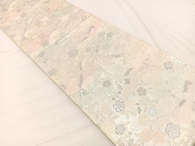 平和屋着物◎六通柄袋帯　唐織　花喰鳥　銀糸　正絹　逸品　BAAX2228hv
